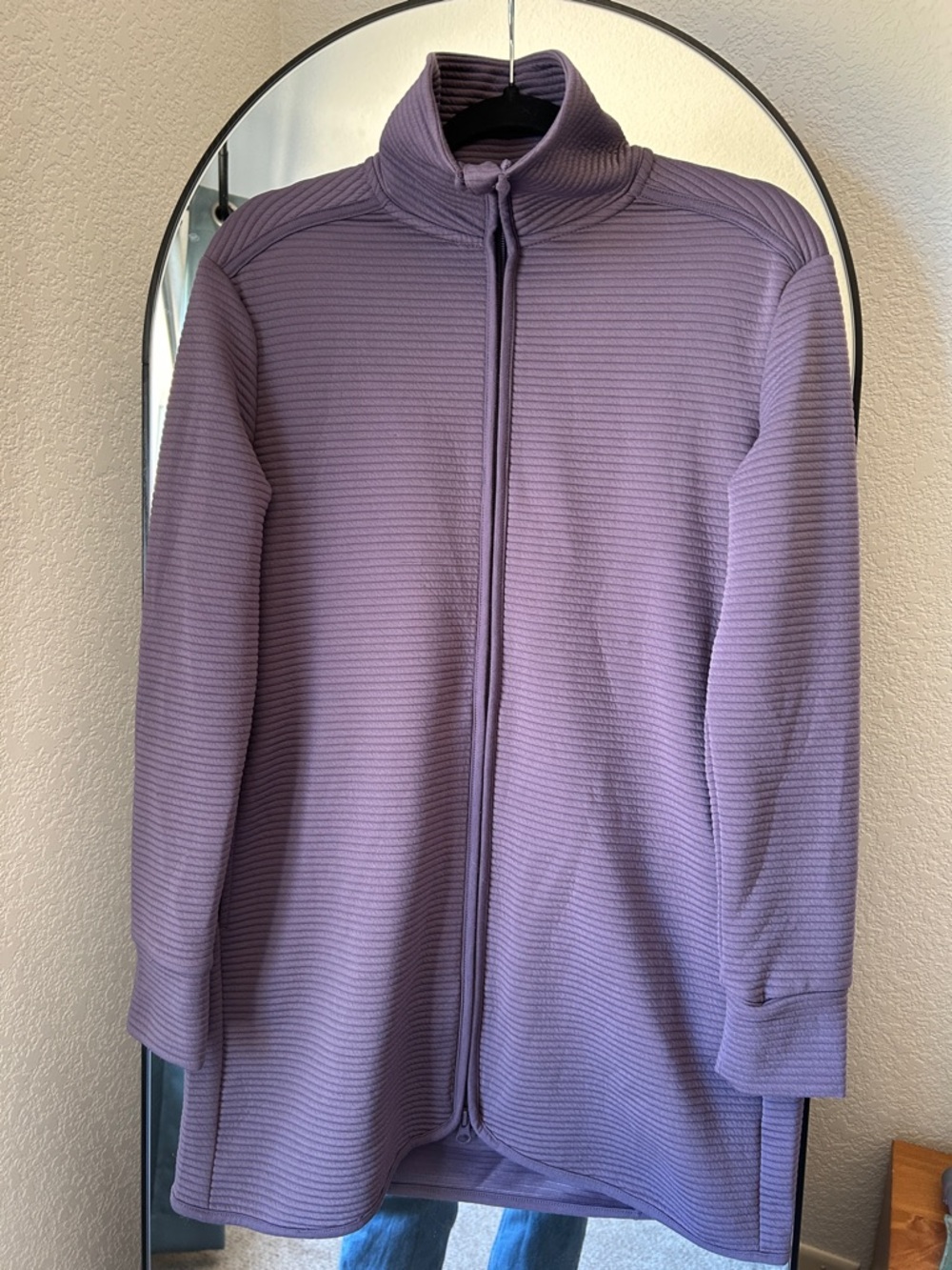 MPG Lavender Ribbed Zip-Front Puffer Jacket